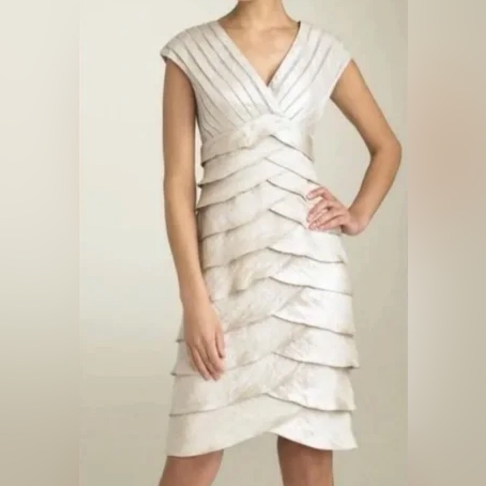 Adrianna Papell Ivory Tiered V-Neck Midi Dress